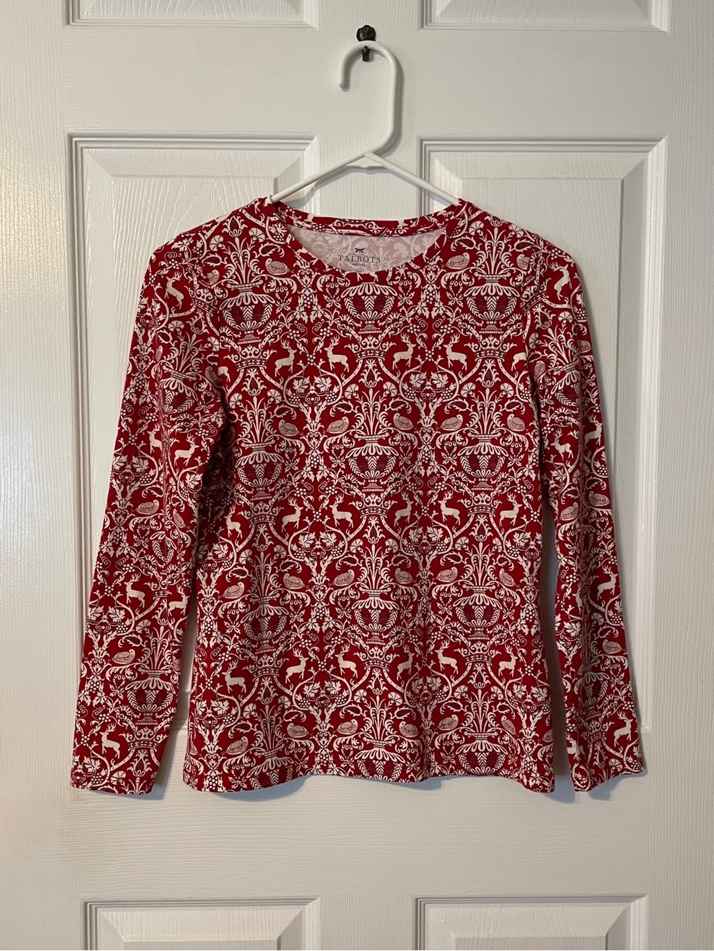 Talbots Red and White Printed Long-Sleeve Tee